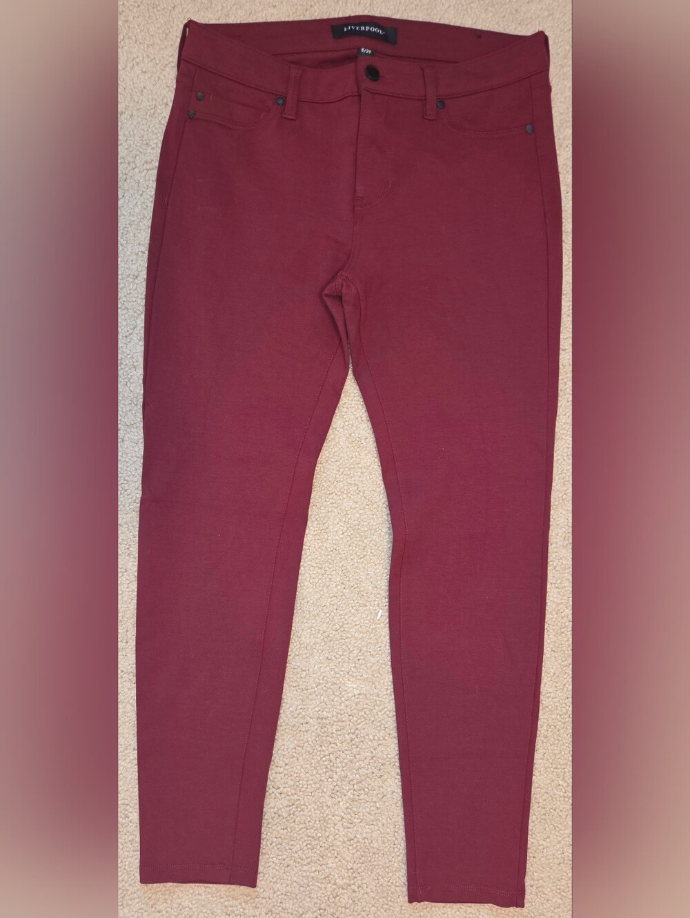 Liverpool Los Angeles Maroon Wine Red Stretch Skinny Ankle Pants Size 8